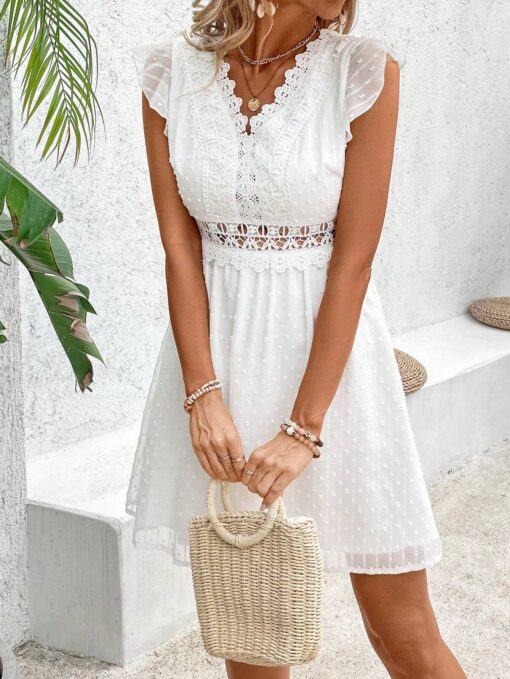 SHEIN Frenchy Ladies' Holiday Casual Solid Color Chiffon Texture Swiss Dot Dress - Image 3