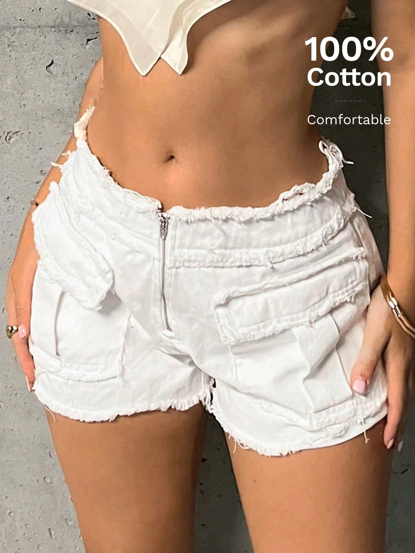 SHEIN ICON Raw Trim Flap Pocket Side Cargo Shorts