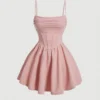 SHEIN MOD Elegant Solid Color Ruched Waist Cami Dress
