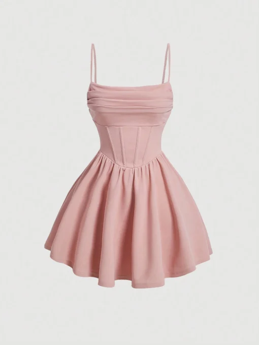 SHEIN MOD Elegant Solid Color Ruched Waist Cami Dress