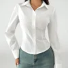 SHEIN PETITE Basic Casual Long Sleeve Shirt