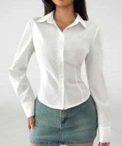 SHEIN PETITE Basic Casual Long Sleeve Shirt