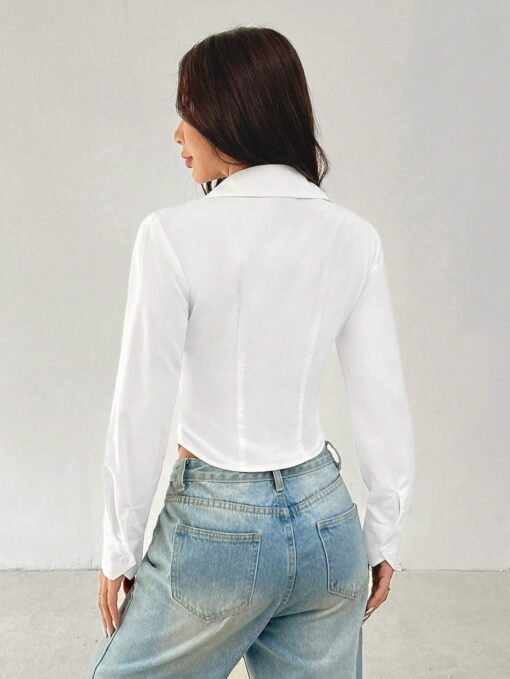 SHEIN PETITE Basic Casual Long Sleeve Shirt - Image 2