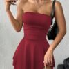 SHEIN PETITE Leopard Print Sexy Strapless Short Layered Cake Dress