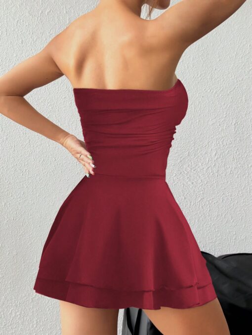 SHEIN PETITE Leopard Print Sexy Strapless Short Layered Cake Dress - Image 2