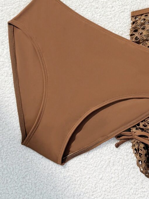 SHEIN Tween Girls Swim 3pcs Set Vcay Shell Brown Bikini Set & Cover Up Skirt - Image 4