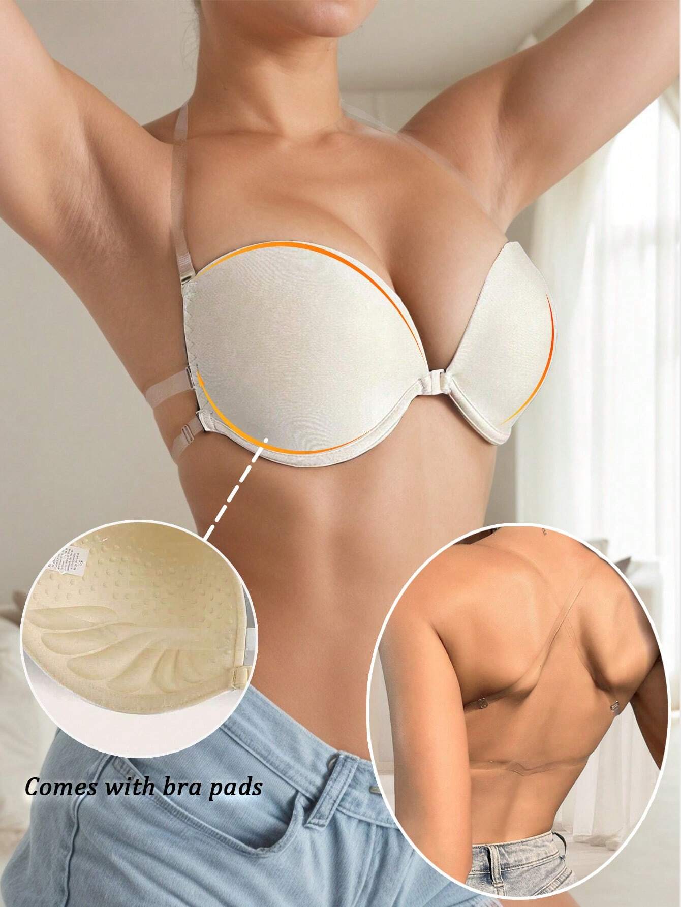 SHEIN Sexy Invisible Shoulder Strap Bra Backless Transparent Strap Push Up Bra