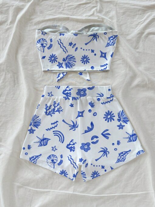SHEIN Soleia 2pcs/Set Women Vacation Casual All-Over Print Bandeau Top & Shorts - Image 2