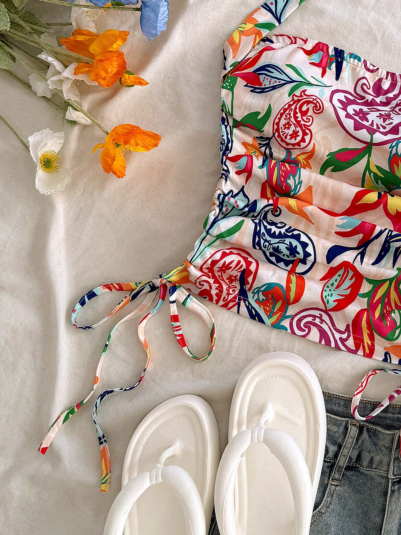 SHEIN Soleia New Vacation Drawstring Neck Design Tank Top - Image 3