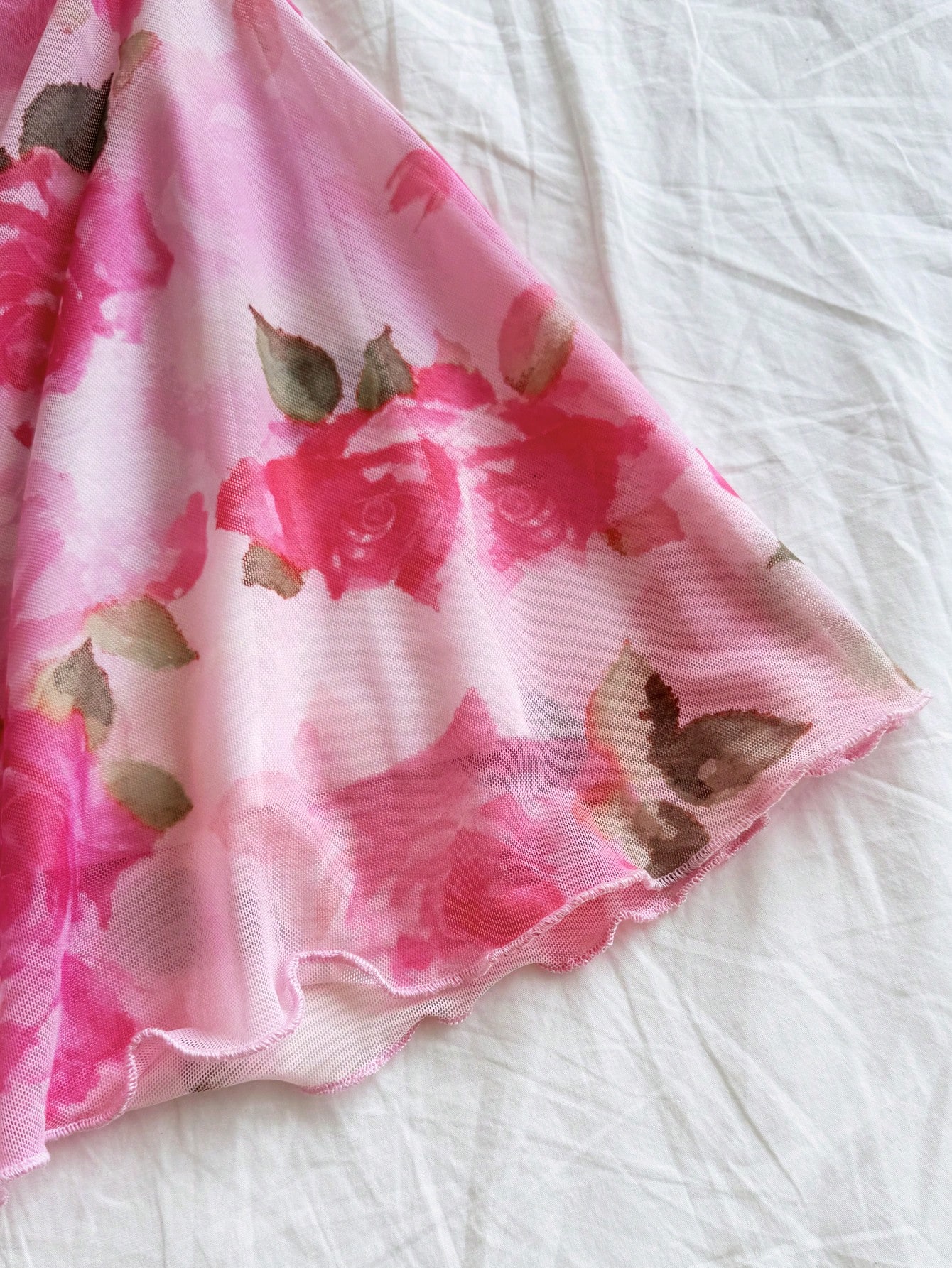 Soleia Rose Floral Mesh Ruched Backless Cami Slip Pink Mini Dress - Image 4