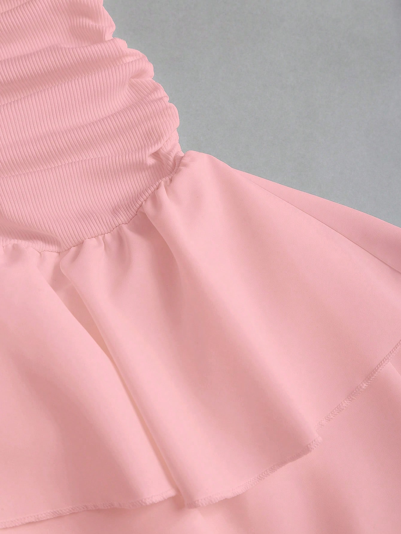 SHEIN Sweetra Black Knit & Woven Patchwork V-Neck Backless Pleated Ruffle Tie Waist Mini Dress - Image 3