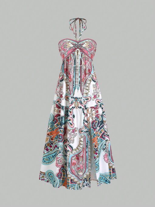 SHEIN Sweetra Bohemian Style Beach Dress, Spaghetti Strap High-End Long Sundress