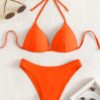 SHEIN Swim Basics Women Summer Beach Solid Halter Simple And Fashionable Two-Piece