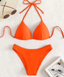 SHEIN Swim Basics Women Summer Beach Solid Halter Simple And Fashionable Two-Piece