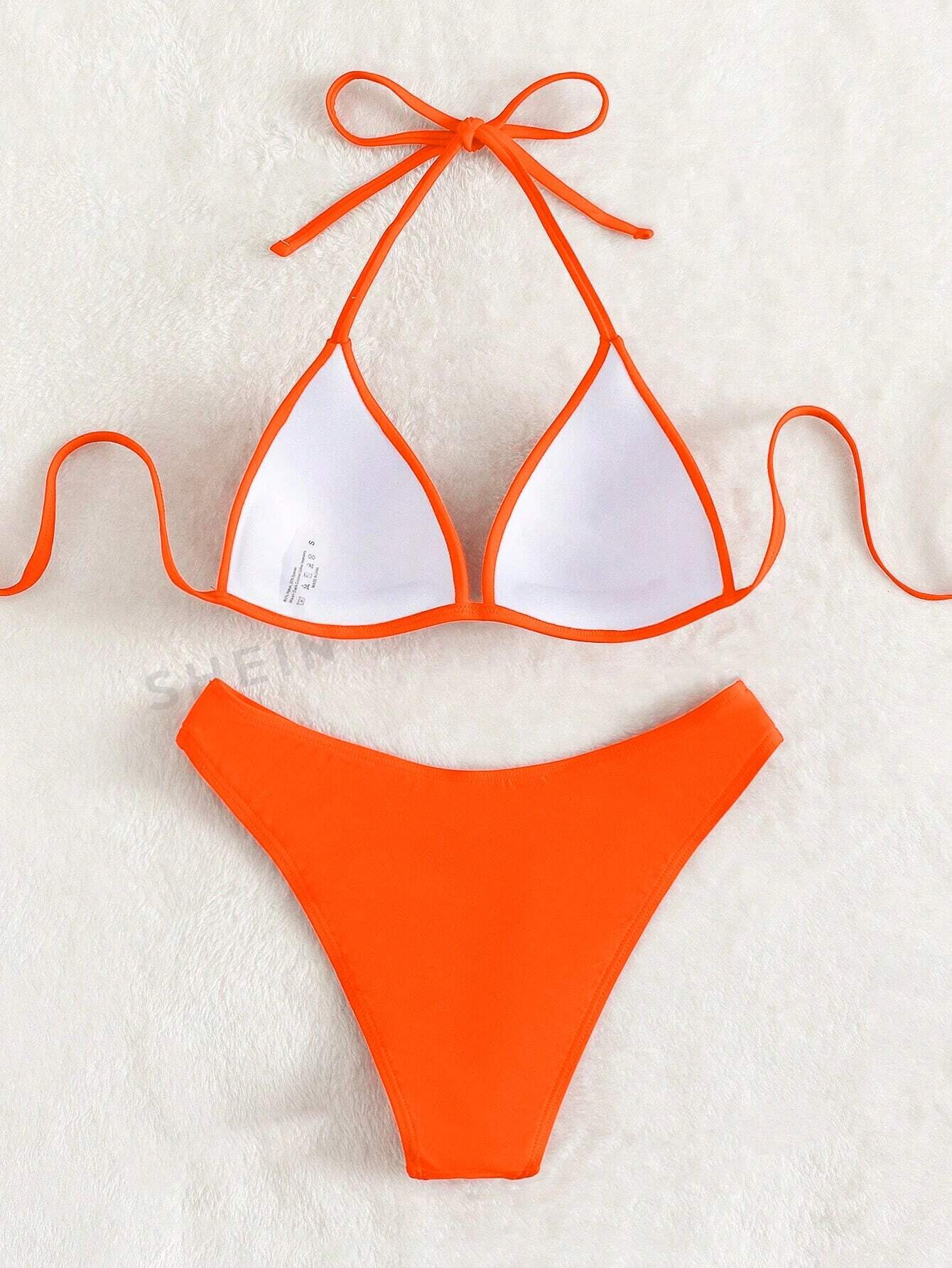 SHEIN Swim Basics Women Summer Beach Solid Halter Simple And Fashionable Two-Piece - Image 2