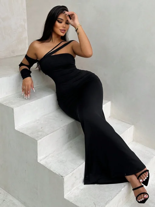 SHEIN VaVaBold Women's Asymmetric Neckline Mermaid Dress