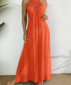 SHEIN Women's Solid Sheer Mesh Sleeveless Split Dress Coverup Summer