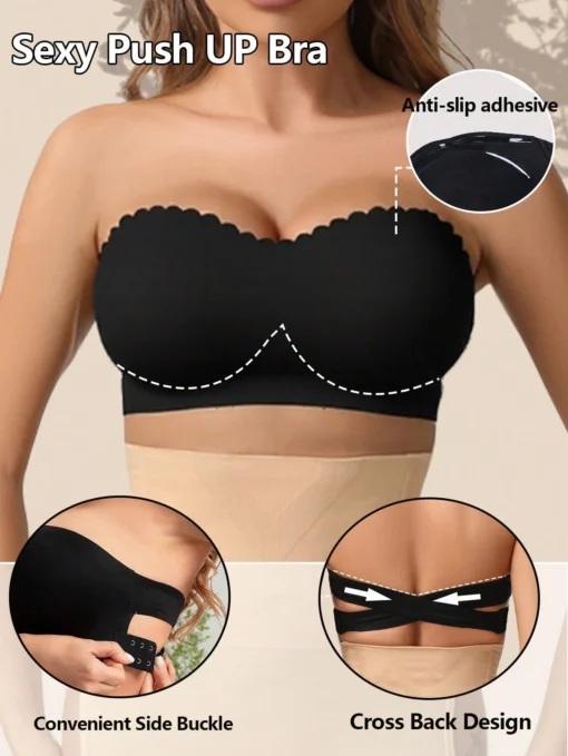 SHEIN Women's Strapless Tube Bra Push Up Bandeau Bra Seamless Wireless