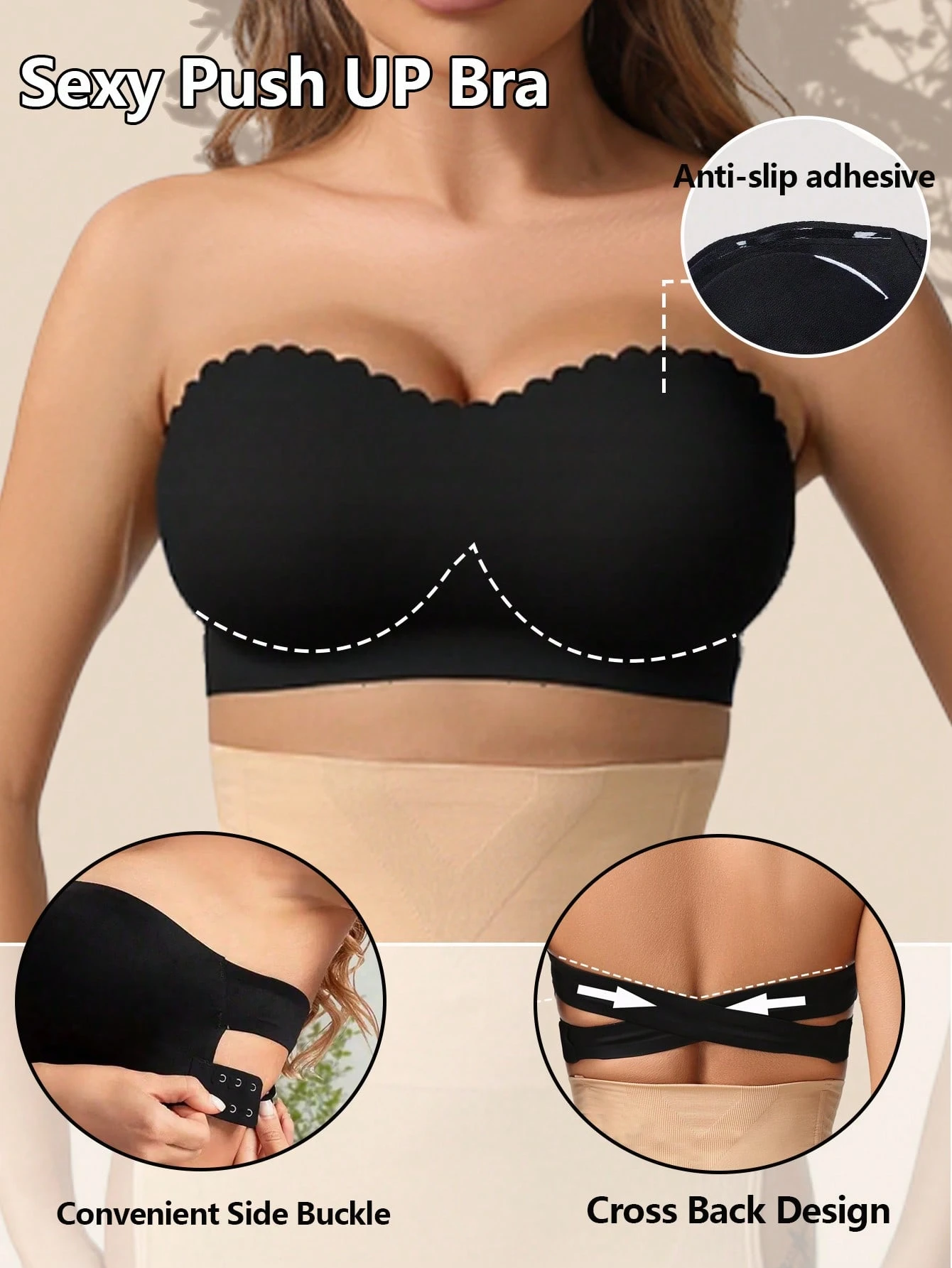 SHEIN Women's Strapless Tube Bra Push Up Bandeau Bra Seamless Wireless
