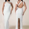 SHEIN Zolique Women's Solid Color Hollow Out Casual Slim Fit Slit Dress