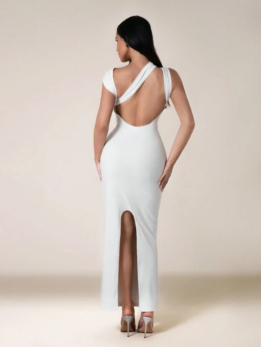 SHEIN Zolique Women's Solid Color Hollow Out Casual Slim Fit Slit Dress - Image 2