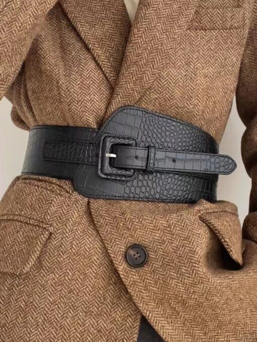 SHEIN 1pc Women's Fashion Crocodile Textured Wide Elastic Waist Belt