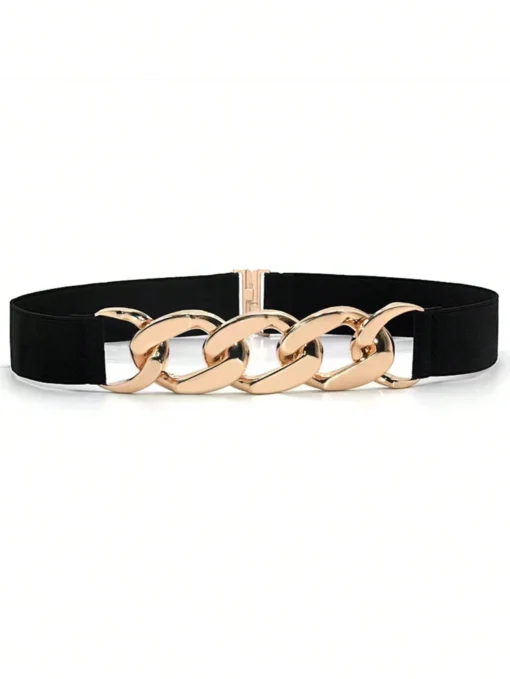 shein 1pc Women's Black Elastic Waist Chain Belt - Image 2