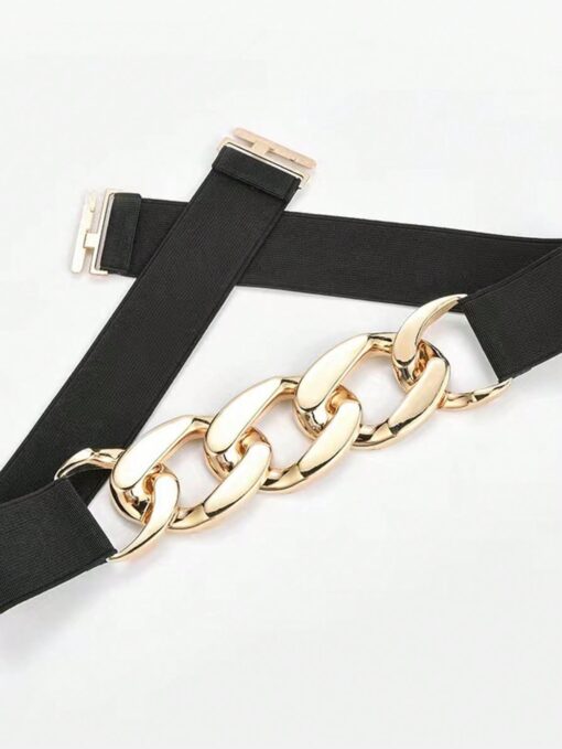 shein 1pc Women's Black Elastic Waist Chain Belt - Image 3