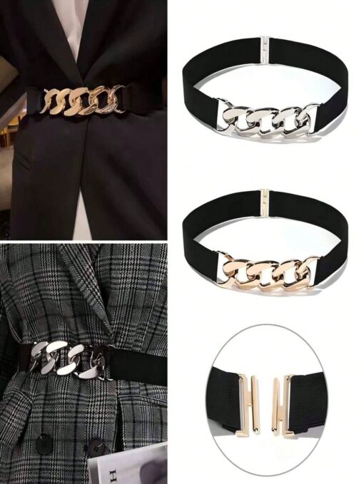 shein 1pc Women's Black Elastic Waist Chain Belt - Image 4
