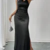 SHEIN Allurite Women's Solid Color Sleeveless Side Split Hem Elegant Dress