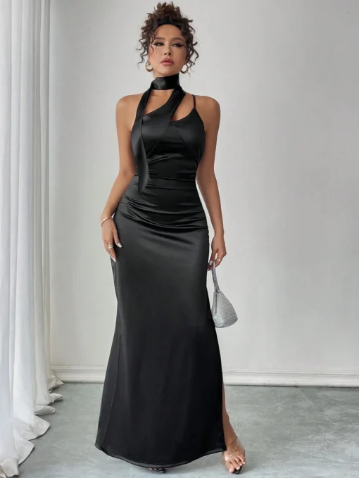 SHEIN Allurite Women's Solid Color Sleeveless Side Split Hem Elegant Dress - Image 3