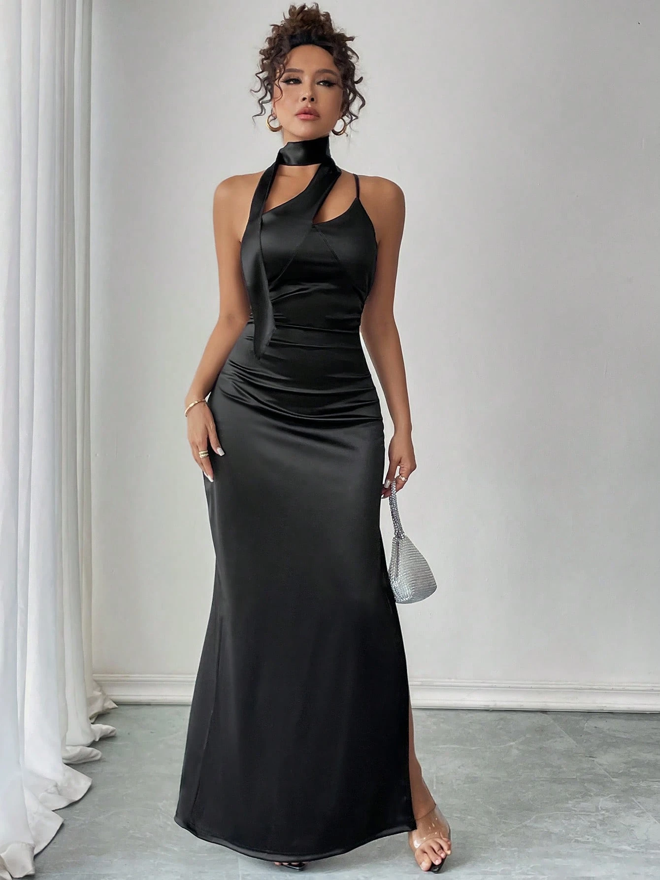 SHEIN Allurite Women's Solid Color Sleeveless Side Split Hem Elegant Dress - Image 3