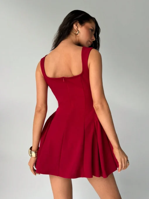 SHEIN Aloruh Women's Solid Red Mini A-Line Puff Sleeve Square Neck Elegant - Image 2
