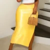 SHEIN BamGleam Women Solid Color Elastic Waist Side Slit Hemline Long Skirt