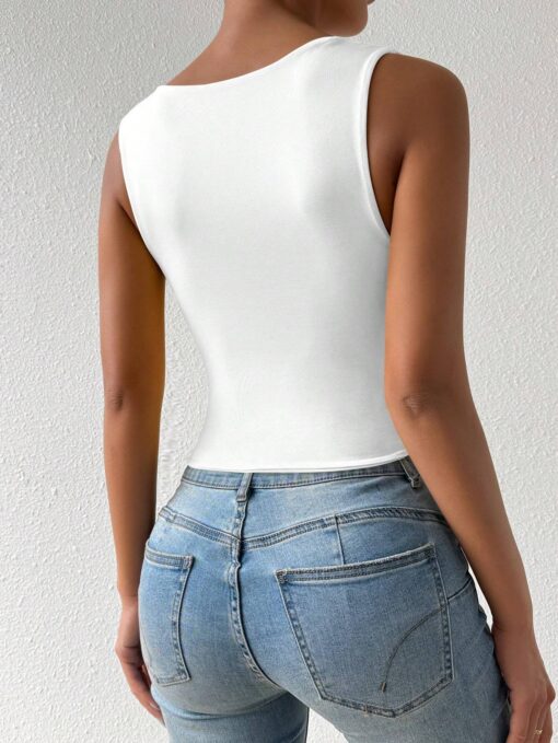 SHEIN Chiquease Solid Square Neck Crop White Tank Top - Image 2