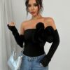 SHEIN Elenzga 1pc Women's Solid Color Off Shoulder Bodysuit