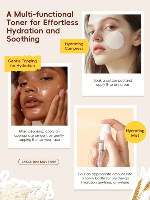 SHEIN LAIKOU 1 Pc Moisturizing LAIKOU Rice Milky Toner 100ml,Minimize Pores Hydrating Toner - Image 4