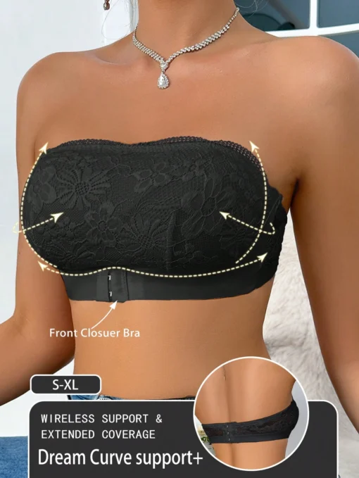 SHEIN Lace Patchwork Front Closure Wireless Bra