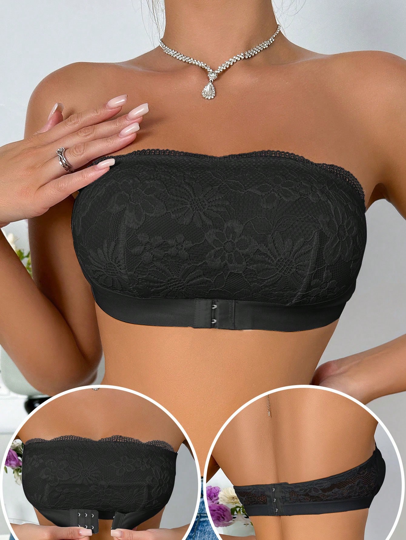 SHEIN Lace Patchwork Front Closure Wireless Bra - Image 2