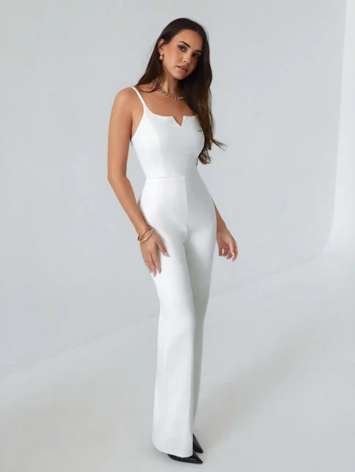 SHEIN Roylia Woman's Slim-Fit V-Neck Sleeveless Front Opening Flare Jumpsuit - Image 3