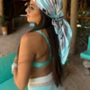 SHEIN 1pc Women Bandana Light Blue Printed 90cm Square Scarf