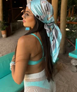 SHEIN 1pc Women Bandana Light Blue Printed 90cm Square Scarf