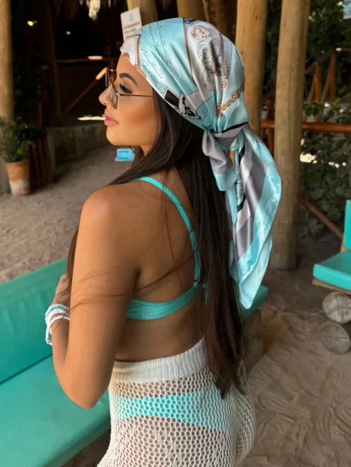 SHEIN 1pc Women Bandana Light Blue Printed 90cm Square Scarf
