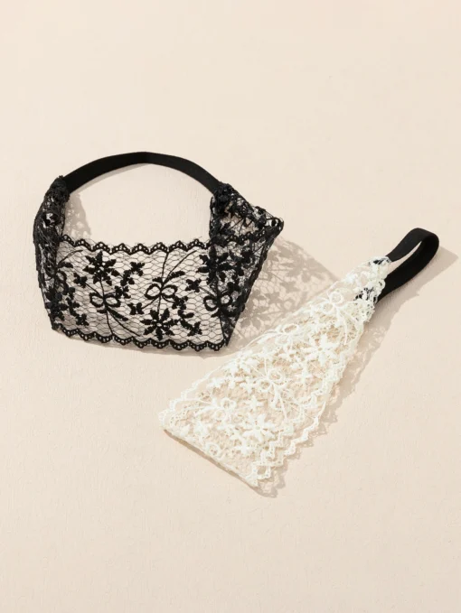 SHEIN 2pcs Floral Lace Hair Band,Lace Headbands