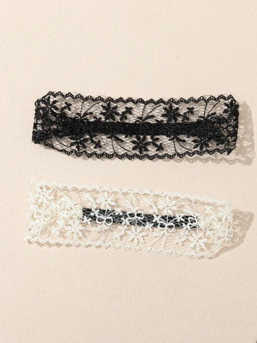 SHEIN 2pcs Floral Lace Hair Band,Lace Headbands - Image 2