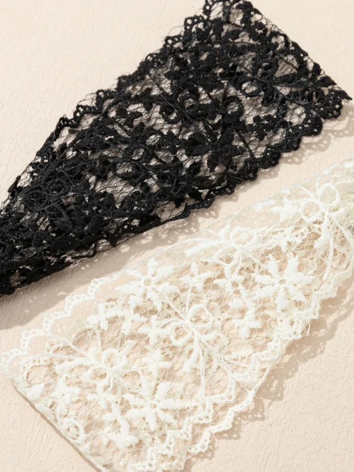 SHEIN 2pcs Floral Lace Hair Band,Lace Headbands - Image 3