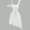 SHEIN MOD White Asymmetric Strap Front Fungus Lace Patchwork Dress