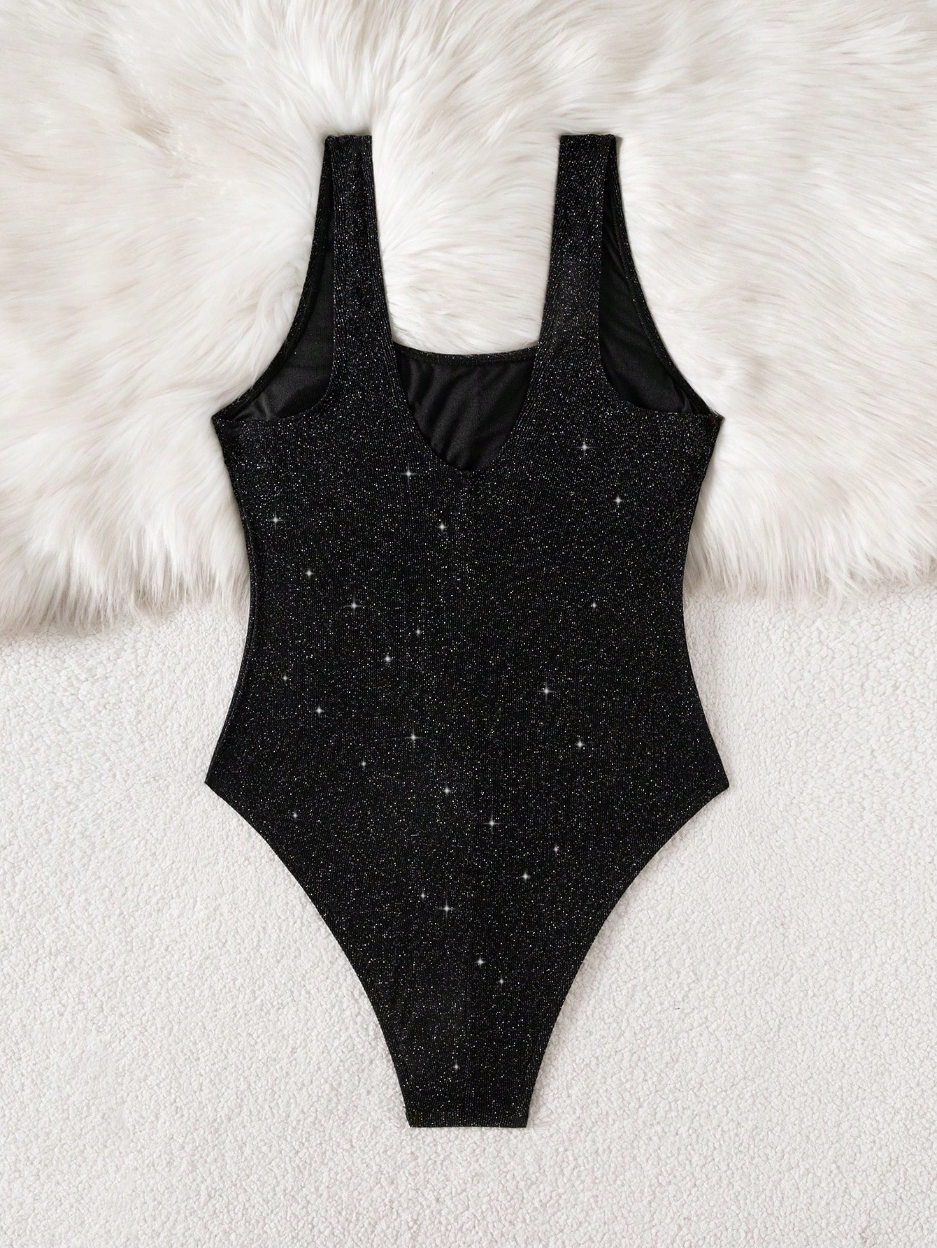 SHEIN Swim 1pc Shiny Black Strap One-Piece Swimsuit - Image 2