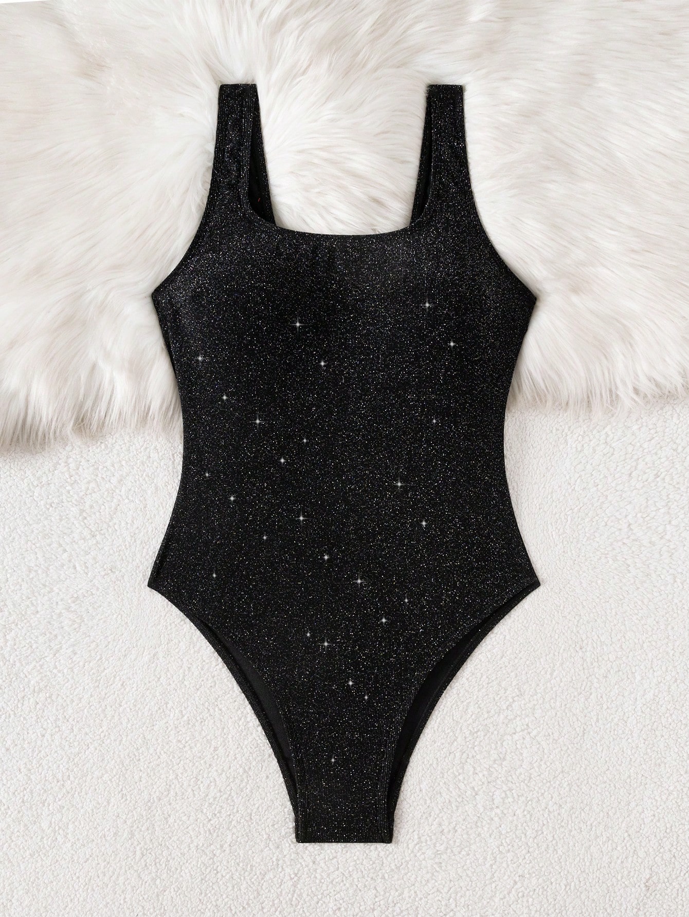 SHEIN Swim 1pc Shiny Black Strap One-Piece Swimsuit - Image 3