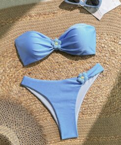 Sweetra Women Floral Print Bandeau Bikini Set
